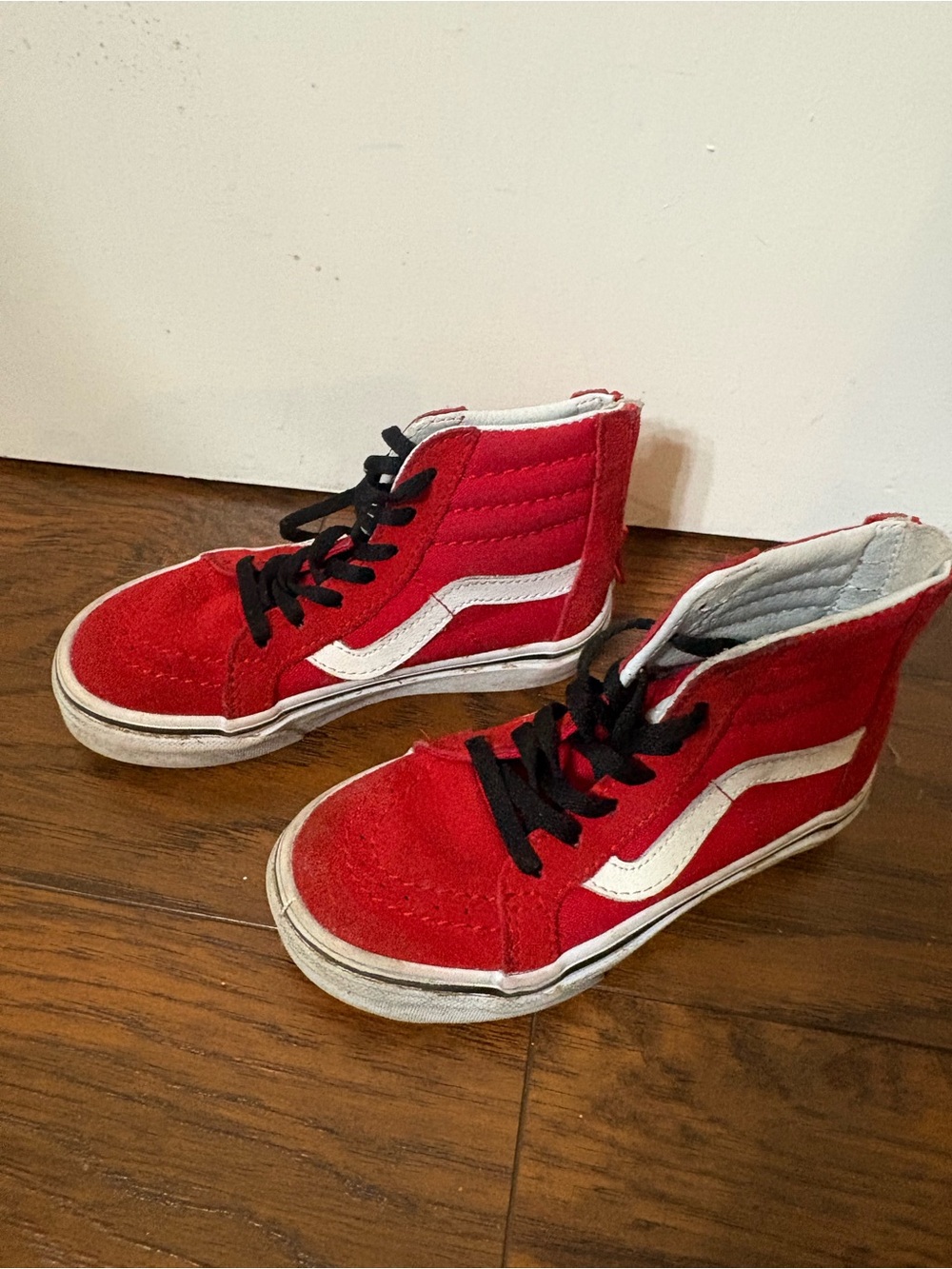 Vans Red and White High-Top Skate Shoes